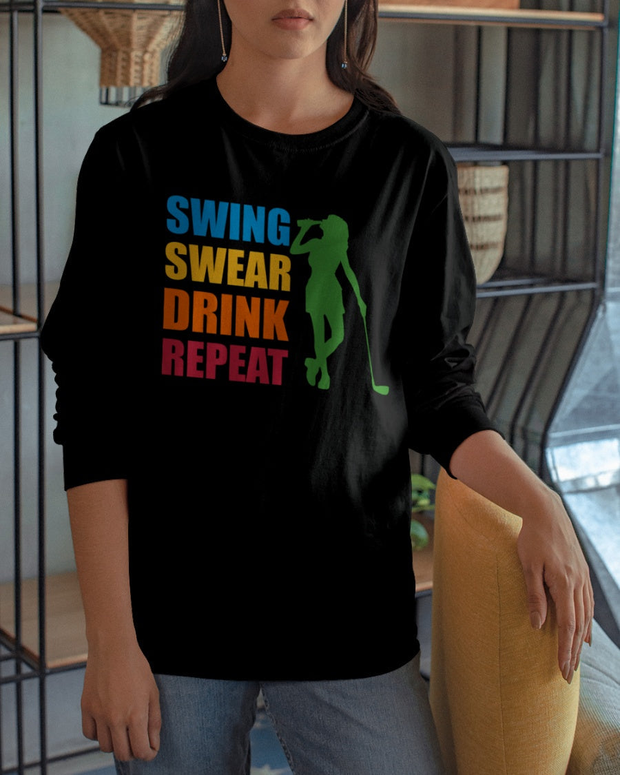 Swing Swear Drink Repeat Womens Golf Polo Shirt, Womens Golf Gifts