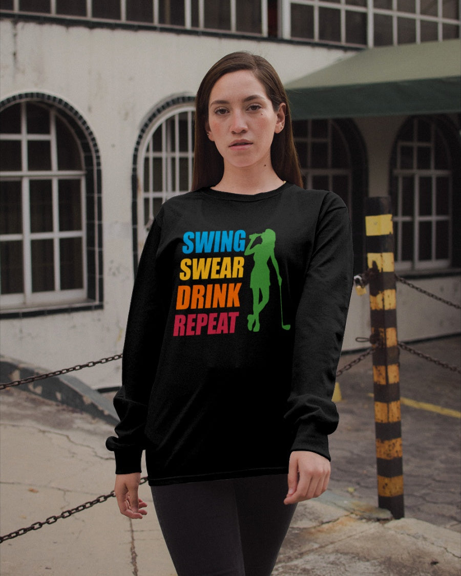 Swing Swear Drink Repeat Womens Golf Polo Shirt, Womens Golf Gifts